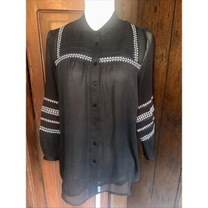 Womens Chicos, Blouse Top Sz 0 Small Black Sheer Lined Striped Front‎ Arm Design